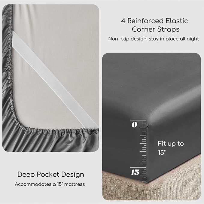 MR&HM Satin Bed Sheets, Twin Size Sheets Set - Image 4