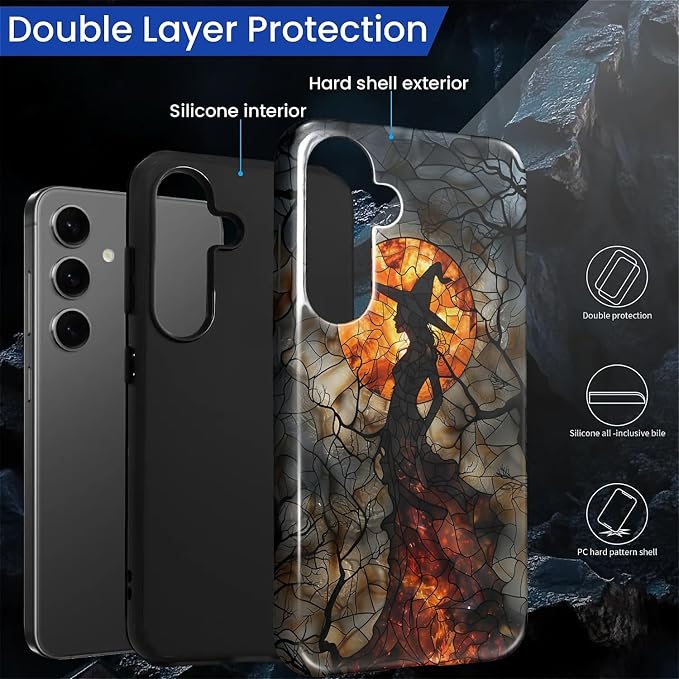 Case for Samsung Galaxy S23 FE Case, Halloween Witch Moon Stained Glass Design - Image 6