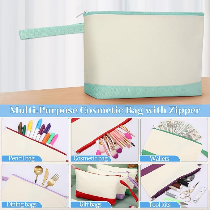 Silkfly 48 Pcs Cotton Canvas Makeup Bags Cosmetic Zipper Bags 10.2 x 5.5 x 2'' - Image 5