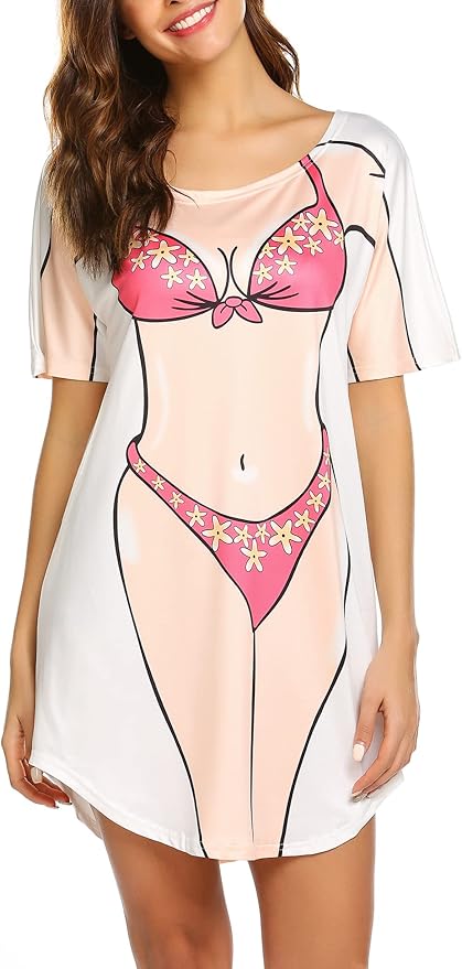 Ekouaer Women's Bikini Shirt Cover Up Short Sleeve Cute Bikini Print Cover-Up - Image 4
