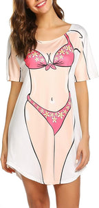 Ekouaer Women's Bikini Shirt Cover Up Short Sleeve Cute Bikini Print Cover-Up - Image 4