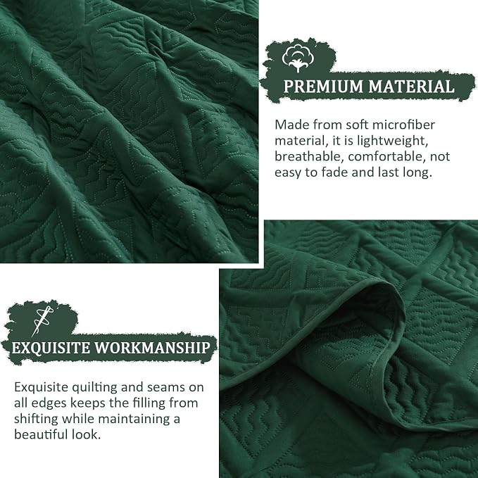 Yiran Quilts Queen Size, Emerald Green Spring Summer Bedspread Bedding Set - Image 5