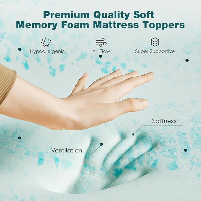 Sweetcrispy Memory Foam Mattress Topper Full, 3 Inch Thick Gel Infused Cooling - Image 3