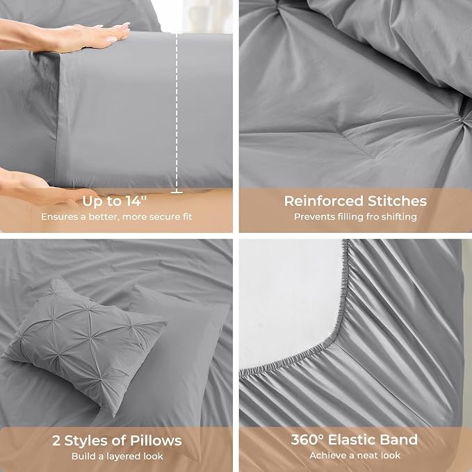 Sasttie Twin Comforter Set, 5-Piece Bed in a Bag, Pintuck Bedding Sets - Image 5