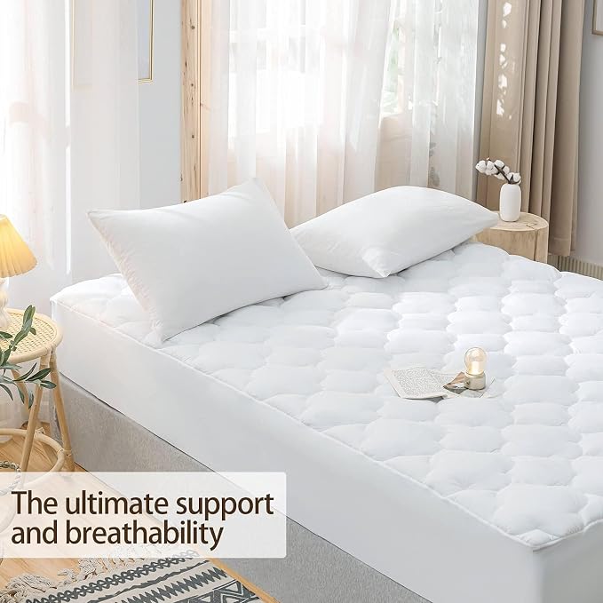 WhatsBedding Waterproof Mattress Pad King Cotton Top Down Alternative Filling - Image 3