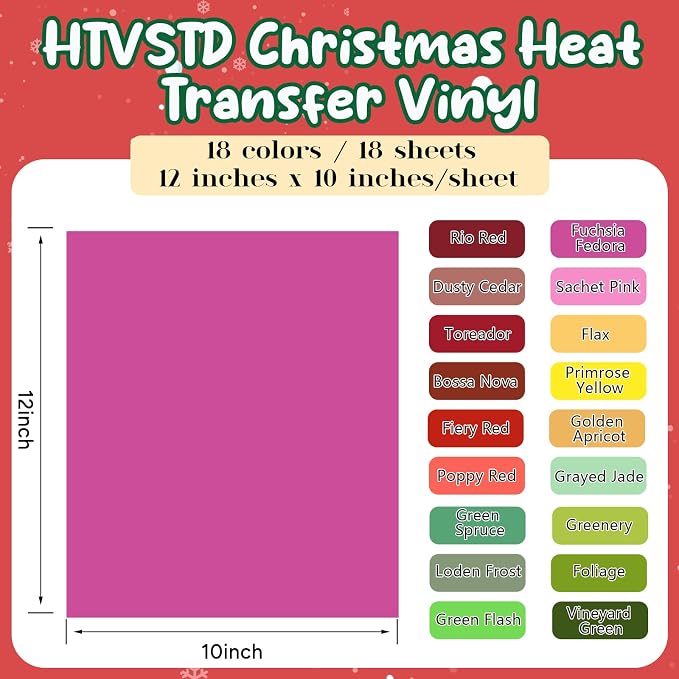HTVSTD Christmas HTV Heat Transfer Vinyl 18pcs 12×10in Iron on Vinyl | - Image 2