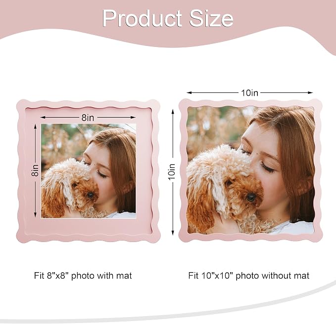 10x10 Picture Frame with Mat for 8x8, Wavy Edge Wooden Real Glass Photo Frame - Image 3