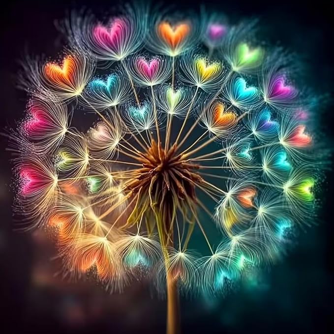 BYGFHLYW Rainbow Heart Dandelion Diamond Painting Kit by BYGFHLYW