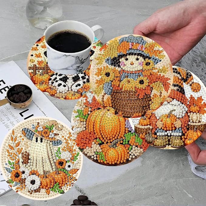 ijbnhd 8 Pcs Diamond Art Coasters Kits Autumn | Diamond Painting Coasters Kit - Image 4