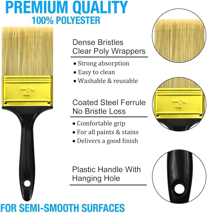 Great Andrew Paint Brushes, 5 Pack 1" 1.5" 2" 3" Flat 1.5" Angled | Paint Brush - Image 5
