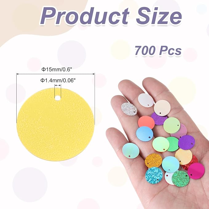 MECCANIXITY 700 Pcs Flat Round Sequins 15mm/0.6 Inch Loose Paillettes Craft - Image 2