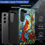 for Samsung Galaxy S23 Case, Stained Glass Cardinal Bird Pattern Glossy 2 in 1 - Image 3