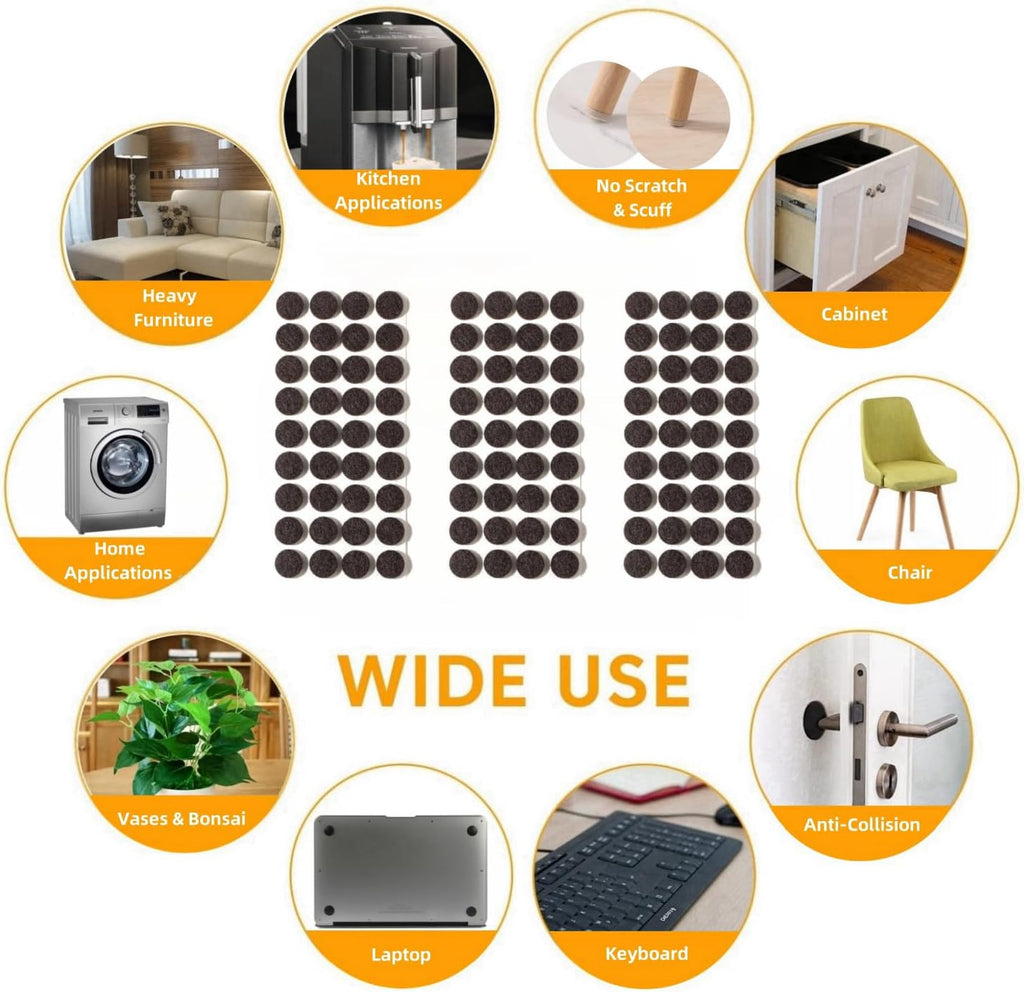 Furnigear Felt Furniture Pads for Hardwood Floors - Self Adhesive Chair Felt Pad, Floor Protector for Furniture Feet, Furniture Sliders Moving Furniture Smoothly, Anti Scratch 108 Pcs 5/8" Round Brown