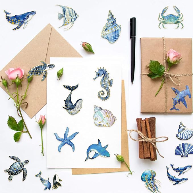 50Pcs Marine Animal Stickers Gold Sea Life Stickers - Image 5