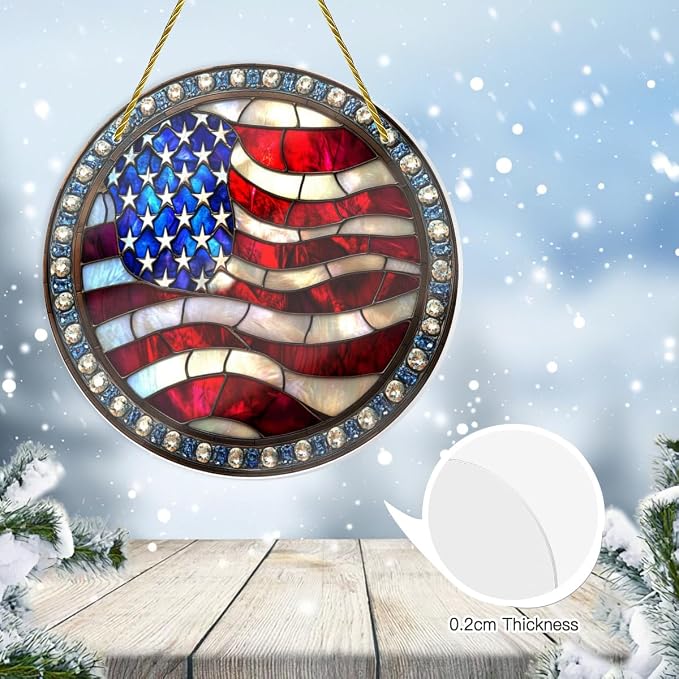 Stained Glass American Flag, Hand-Painted Star Motifs, Vintage Patriotic Wall - Image 6