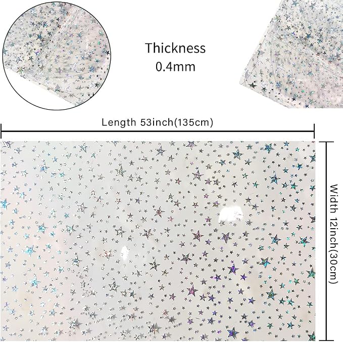 HYANG Transparent Stars PVC Super Clear Holographic Vinyl Faux Leather Sheets 1 - Image 4