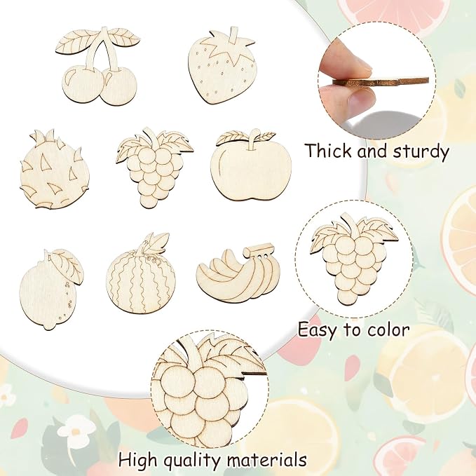 LiQunSweet 100 Pcs Mixed Styles Fruit Theme Unfinished Wood Cutout Apple - Image 3