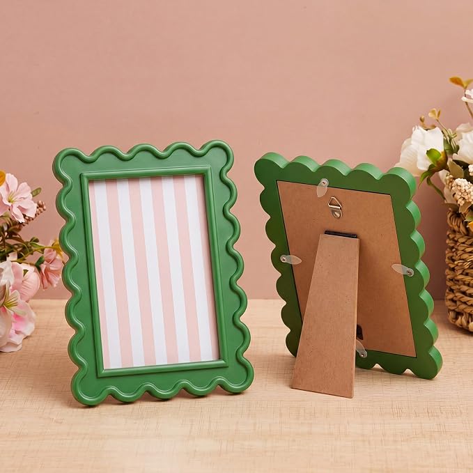AceOrbit 4x6 Inches Dark Green Flower Wavy Scalloped Picture Frame Cute Wavy - Image 4