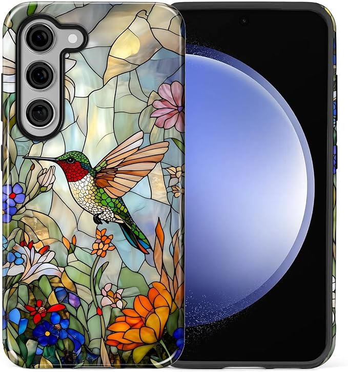 for Samsung Galaxy S23 Plus Case, Hummingbird Wildflower Stained Glass Pattern - Image 2