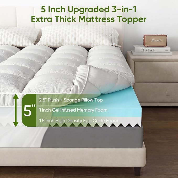 5 Inch Twin XL Mattress Topper, Memory Foam Mattress Toppers-2.5" Cooling Gel - Image 2