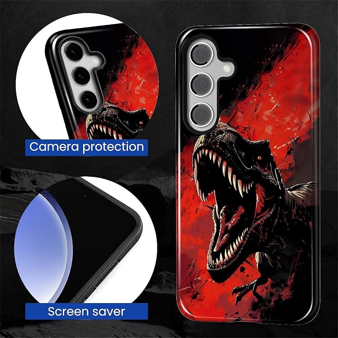 for Samsung Galaxy S24 Plus Case, Cool Dinosaur Red Black Pattern Glossy 2 in 1 - Image 6