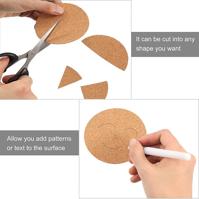 60 Pieces Self Adhesive Cork Coasters Squares/Round 4 x 4 Cork Mats Backing - Image 4