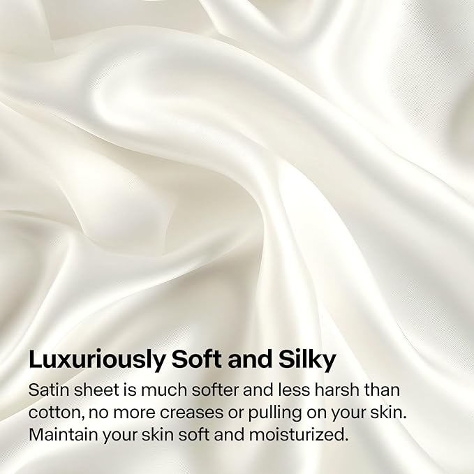 BEDELITE Satin Fitted Sheet and Pillowcases Set, Soft Similar to Silk Bottom - Image 3