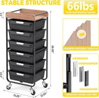 SYKIARIOL Utility Cart with 6 Labeling Drawers and Wooden Tabletop – Rolling - Image 2