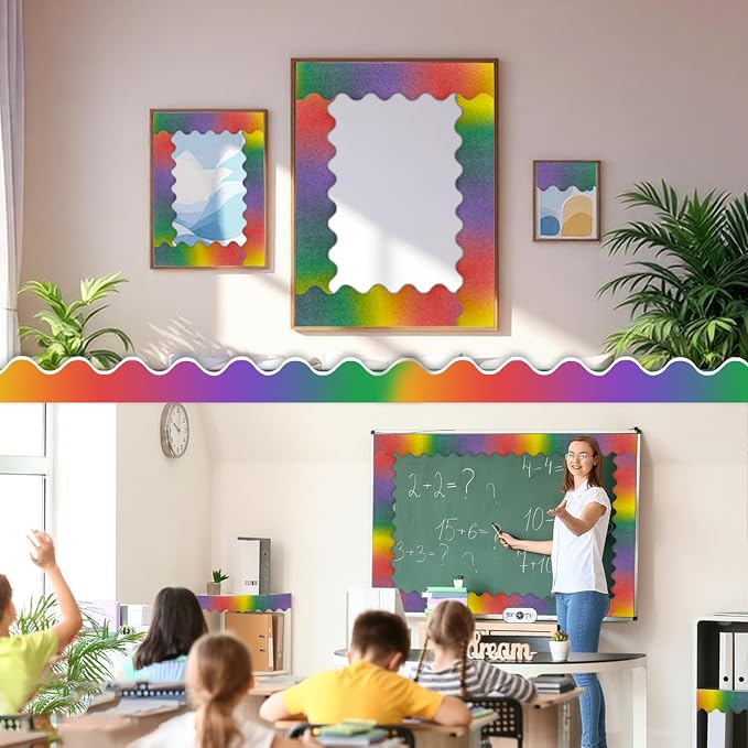 70Ft Shine Rainbow Bulletin Board Borders，Scalloped Poster Boards Decorations - Image 4