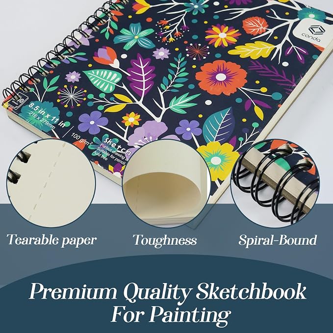 conda 8.5"x11" Sketch Book, 80 Sheets, Spiral Bound Artist Sketch Pad, Durable - Image 3