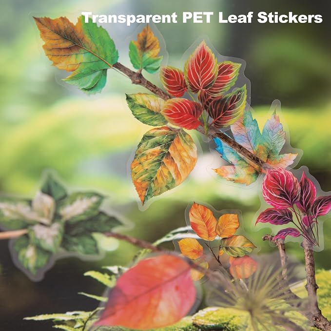 90PCS Leaf PET Stickers — Botanical Designs from Tropical Green to Autumn Maple - Image 3