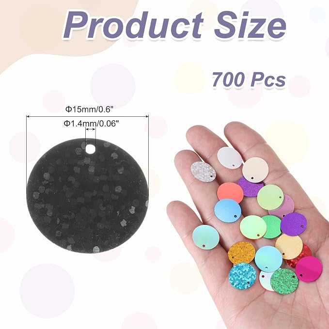 MECCANIXITY 700 Pcs Flat Round Sequins 15mm/0.6 Inch Loose Paillettes Craft - Image 2