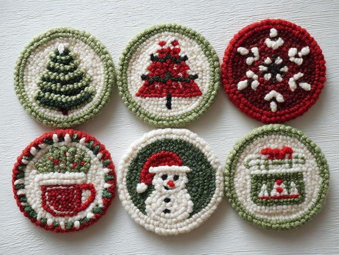 6PCS Punch Needle Coaster Kit Merry Christmas Theme Easy by Unknown