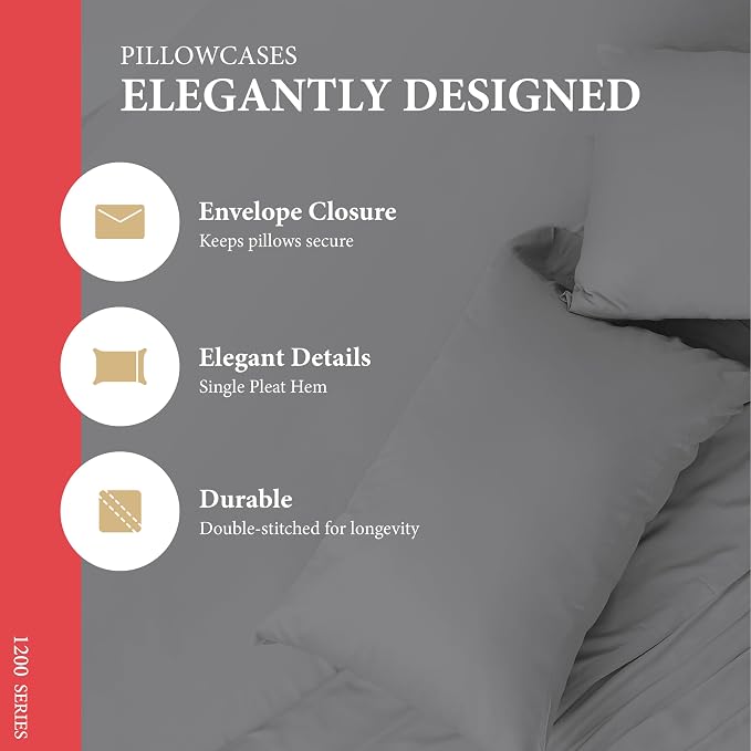 100% Egyptian Cotton Pillow Cases King Size Set of 2 - Image 4