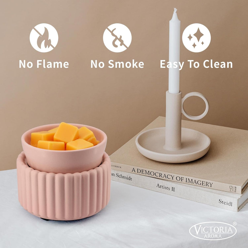 Ceramic Wax Melter 3-in-1 Candle Warmer for Scented Wax - Electric Fragrance Burner for Home, Office, Bedroom - Gift & Décor（Pink）
