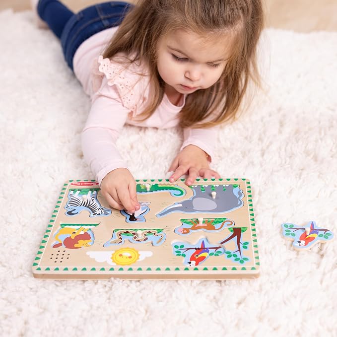 Melissa & Doug Zoo Animals Sound Puzzle – 8-Piece Wooden Peg Puzzle - Image 2