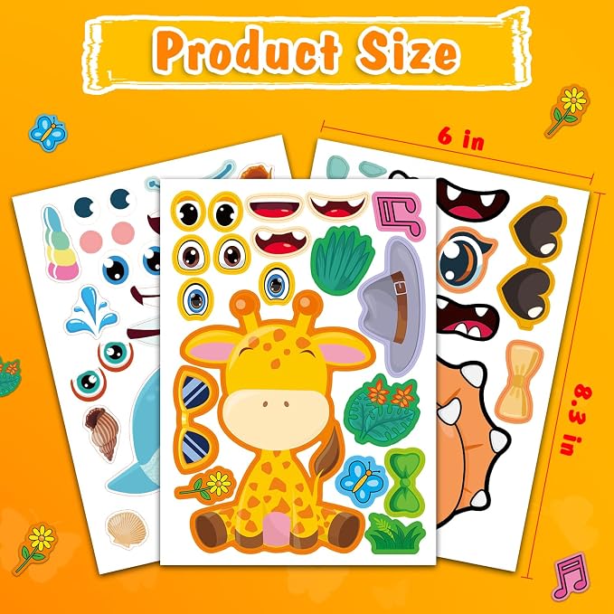 Aowplc 48 Sheets Make-a-Face Animal Stickers Mix and Match - Image 3