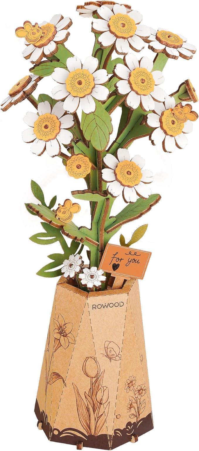 Rowood 3D Puzzles for Adults, DIY Wooden Flower Building Block Set Craft Kit by RowoodAssembleArtDecorateLife