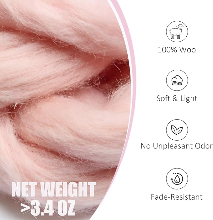 Wool Roving Light Pink, 3.4oz Needle Felting Wool, Perfect Felting Wool - Image 2