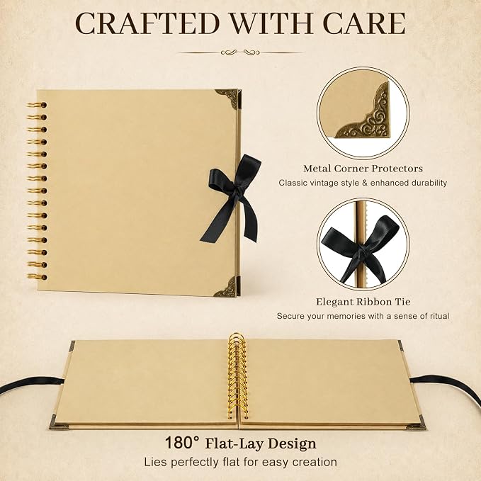 Scrapbook Album 12 Inch 50 Sheets 100 Pages, Kraft Paper Cover DIY Photo Album - Image 4