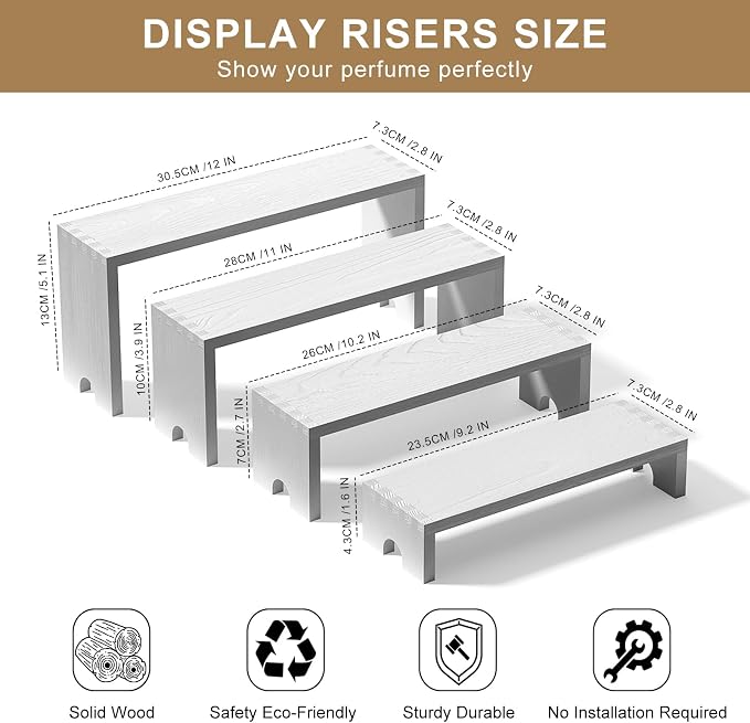 4 Set White Wood Tiered Riser Display Stands - Image 8