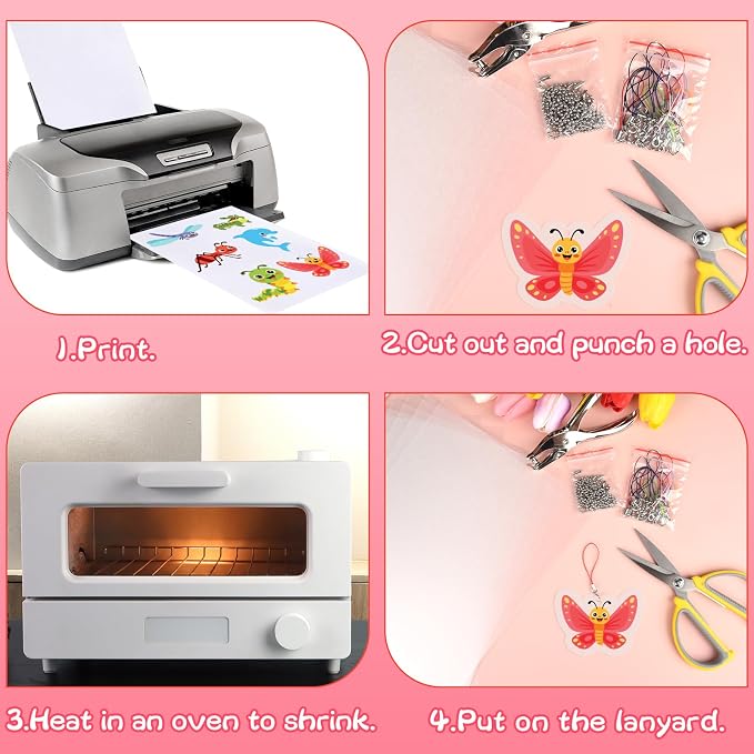 ASTARON Printable Shrinking Plastic Sheets Kit, Hole Punch and 40 Lanyards - Image 4