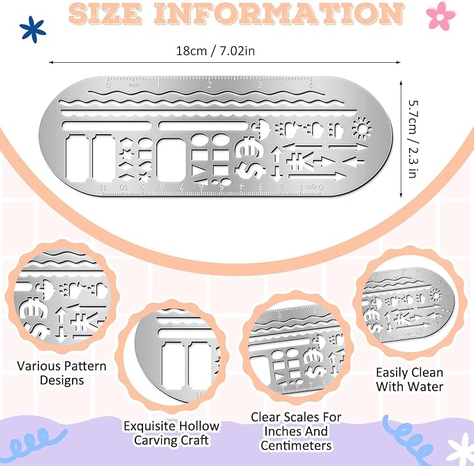 Chinco 4 Pieces Stencils Metal Journal Template 7.9 x 2.4 Inches Bookmark Ruler - Image 2