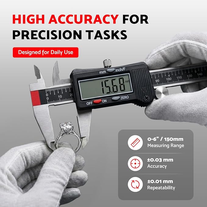 S&F STEAD & FAST Digital Calipers 6 inch, Caliper Measuring Tool, Stainless - Image 2