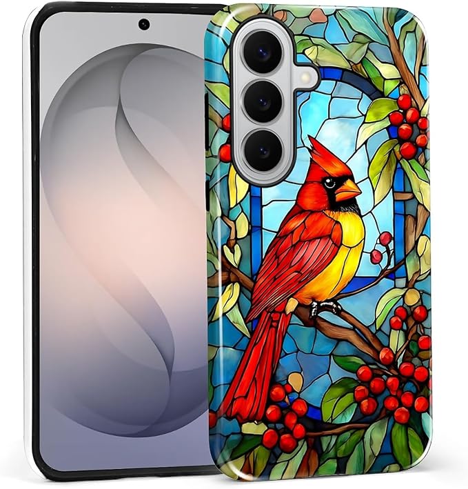 for Samsung Galaxy S26 Case, Stained Glass Cardinal Bird Pattern Glossy 2 in 1 by Teonvpu