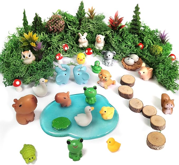 46 Pcs Fairy Garden Accessories, Miniature Figurines, Mini Resin Animals Set by QuarenDen