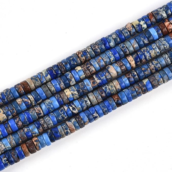 190pcs 4x2mm Dark Blue Natural Sea Sediment Imperial Jasper Heishi Disc by LIFAVOVY