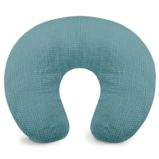 Hooyax Muslin Nursing Pillow Cover, Soft Breathable Feeding Slipcover for Breastfeeding Moms, Stretchy Removable Infant Pillow Cover for Boy and Girls (Blue)