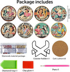 8Pcs Retro Housewife Diamond Art Coasters Kit, Vintage Coffee Diamond Painting - Image 6