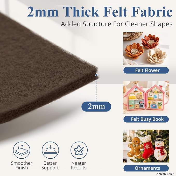 12" x 12" Felt Sheets for Crafts, 2mm Stiff Felt Fabric, Polyester Felt Squares - Image 2